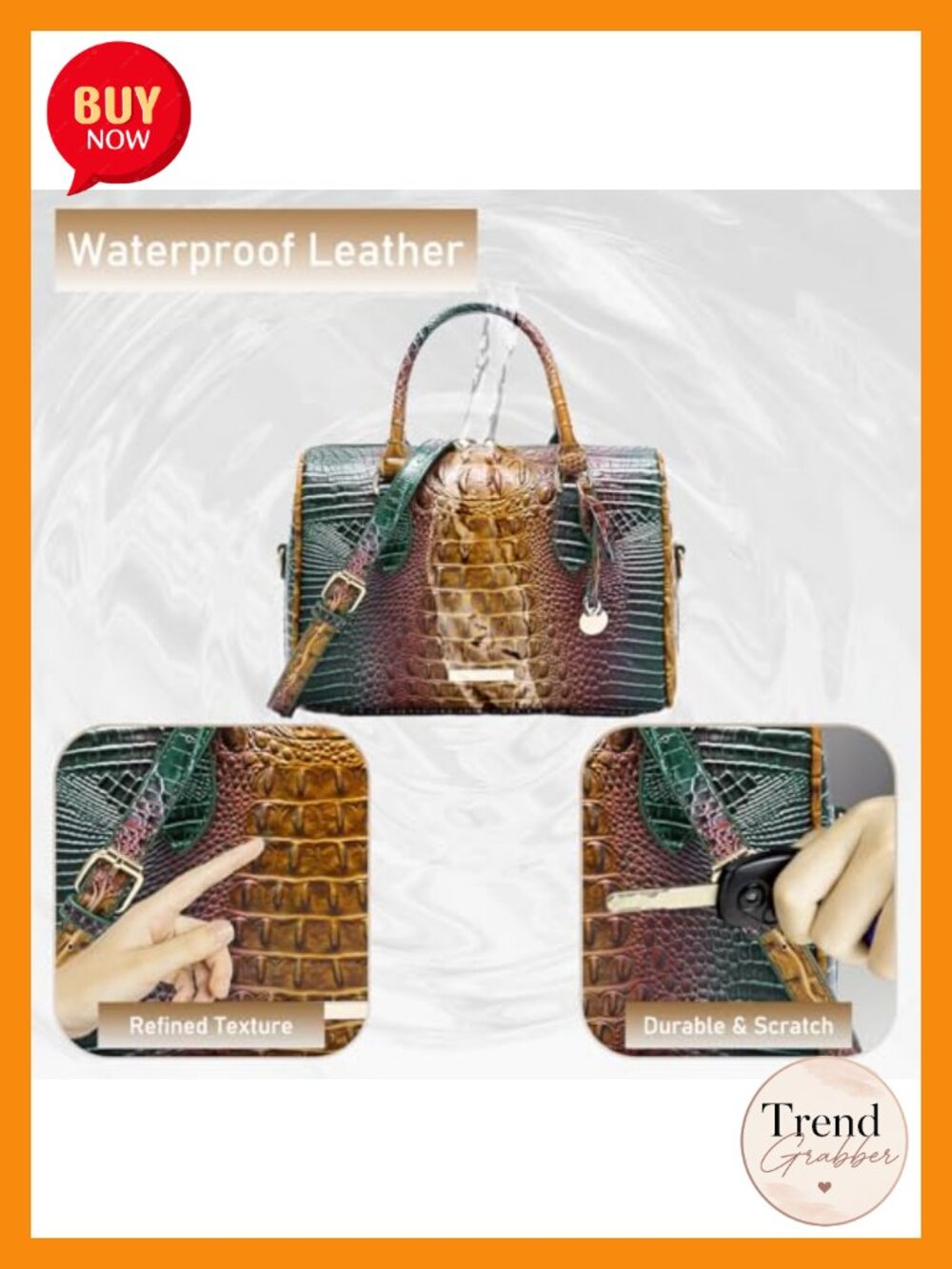Vegan Leather Crocodile-Embossed Tote Bag Crossbody Purse - Picture 4 of 4